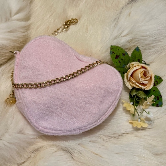 NEW 💗 Stoney Clover Lane X Target Pink Terry Cloth Heart Crossbody Bag Purse - Picture 2 of 5